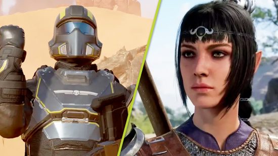 best multiplayer games: an image of Helldivers 2 and Shadowheart from Baldur's Gate 3.