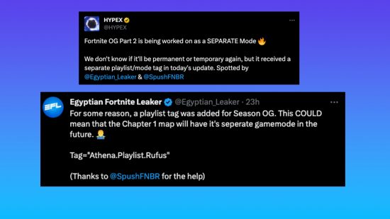 Fortnite OG PS5 Xbox: An image of HYPEX and Egyptian Leaker on X.