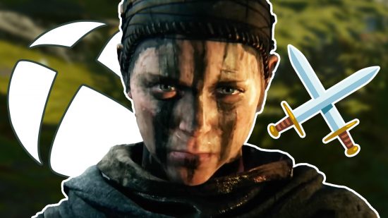 Hellblade 2 combat: Senua with a painted face and black bandana