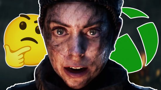 Hellblade 2 value: Senua staring at the camera with a muddied face