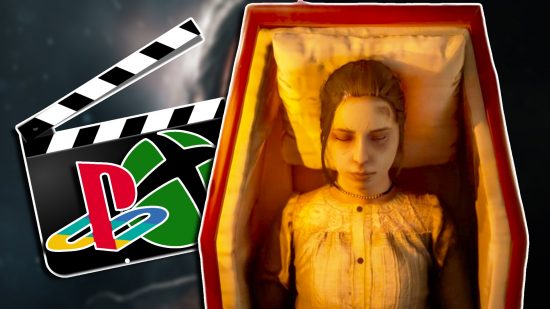 Martha is Dead movie adaptation revealed: A girl in a coffin from Martha is Dead, with a clapper board to the left featuring an Xbox and PlayStation logo.