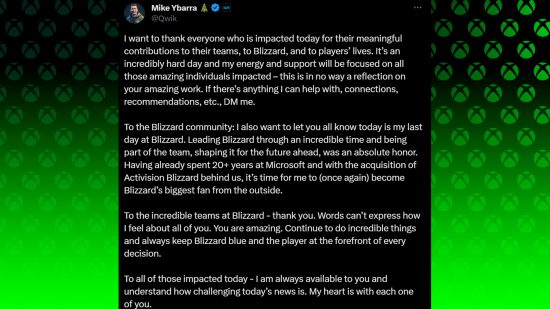 Mike Ybarra Blizzard Entertainment CEO Statement