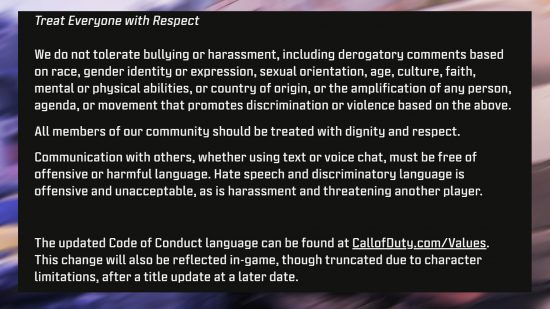 Modern Warfare 3 Code of Conduct: An image of the MW3 toxic chat document