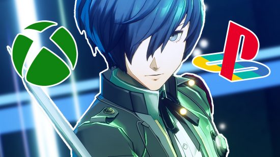 Persona 3 Reload DLC leaks: a blue haired boy in a green jacket wielding a sword