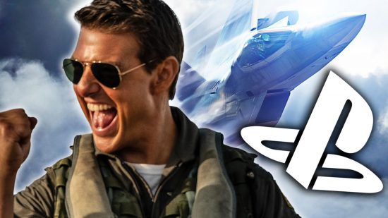 An image of Ace Combat 7 on PS Plus and Tom Cruise