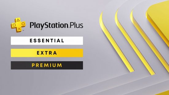 PS Plus value 2023: An official infographic showcasing the three PS Plus tiers: Essential, Extra, and Premium, against a white and yellow background.