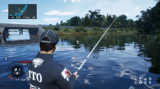 PS Plus Xbox Game Pass comparison 2023: A masculine character fishing, an image taken from Bassmaster Fishing 2022.
