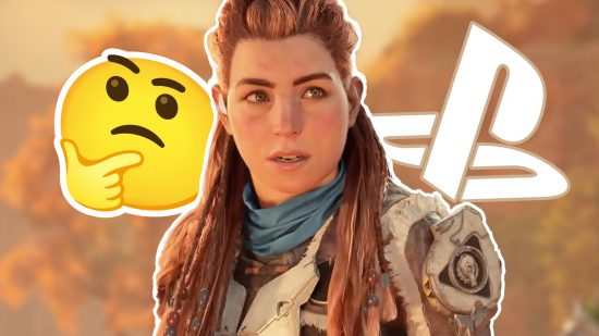 PS5 Horizon MMO: Aloy wearing a blue scarf and beige attire