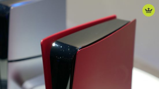 An image of the PS5 Slim in Volcanic Red at CES 2024.