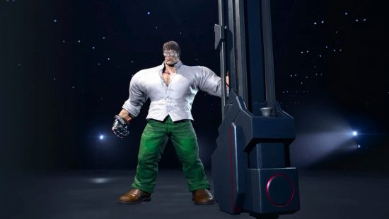 Tekken 8 custom characters: Jack-8 as Peter Griffin, holding a massive weapon by his side.