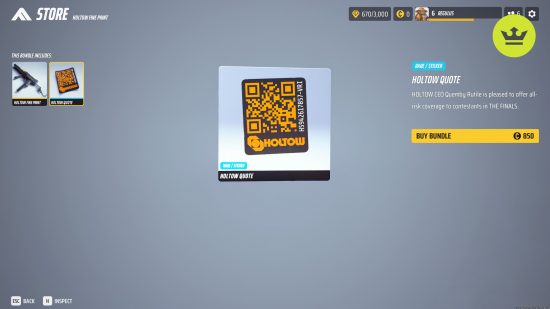 The Finals QR code: the code as it appears in the shop