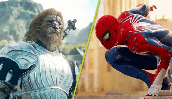 Best Games For Consoles 2024: An image of a Beastren in Dragon's Dogma 2 and Spider-Man in Marvel's Spider-Man 2.
