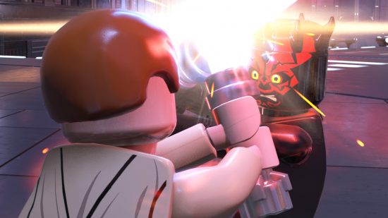 Best Xbox co-op games: Obi-Wan and Maul clash lightsabers in Lego Star Wars The Skywalker Saga