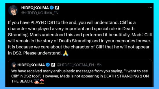Death Stranding 2 Mads Mikkelsen: An image of Hideo Kojima on social media.