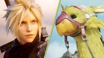 Final Fantasy 7 Rebirth Google Chocobo: the blonde-haired Cloud next to a blonde-haired Chocobo