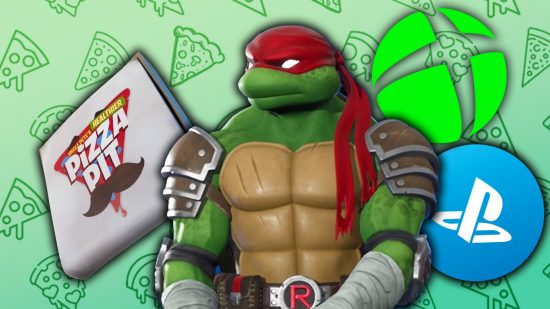 Fortnite TMNT: An image of Raphael and a Pizza in Fortnite.