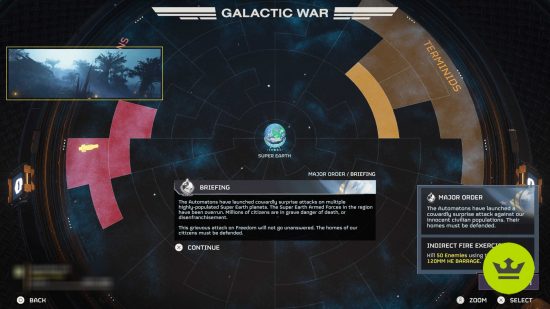 Helldivers 2 story: The galaxy map showing the various ongoing war efforts.