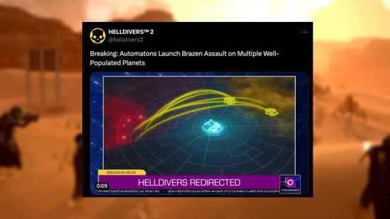 Helldivers 2 Invasions: An image of the Automaton Invasion announcement.