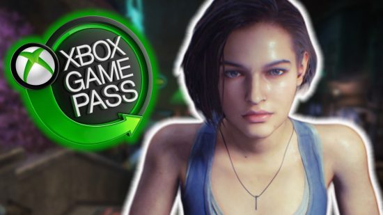 New Game Pass games: A woman in a blue tank top and short-cut black hair stares forwards. A glowing green Xbox Game Pass logo hovers beside her