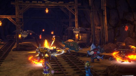 New Xbox games: A screenshot of Eiyuden Chronicles: Hundred Heroes showing characters fighting in a dark mineshaft.
