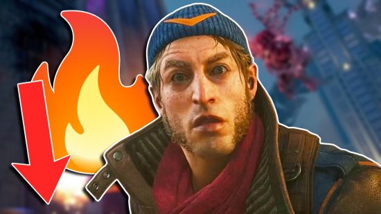 Suicide Squad Kill the Justice League burn build nerf: Captain Boomerang looking surprised towards the camera. On the left is a fire icon with a red arrow pointing down placed above it.