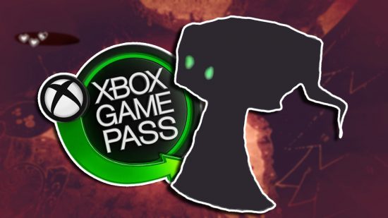Xbox Hauntii Game Pass: The main hooded ghost from the game stood next to an Xbox Game Pass logo.