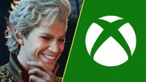 Baldur's Gate 3 Xbox discs confirmed: Astarion with his long silver locks and a cheesy grin, next to the Xbox logo