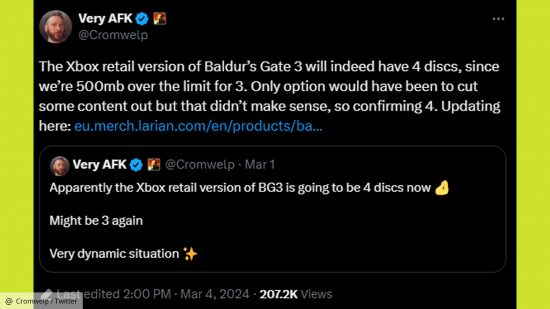 Baldur's Gate 3 Xbox discs confirmed: Douse's update tweet