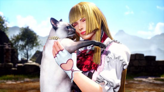 Best PS5 games: a blonde-haired woman holding a cat in Tekken 8