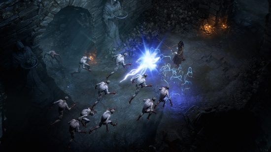 Best Xbox Game Pass games: a mage chains lightning against the denizens of Hell in Diablo 4