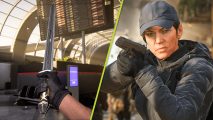 Call of Duty MW3 Soulrender: a long silver sword next to a woman in combat gear wielding a pistol