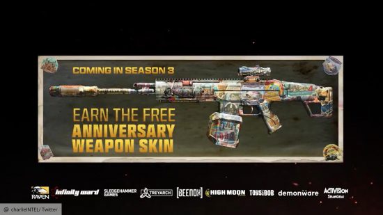 Call of Duty Warzone Season 3 anniversary skin leak: the postcard collage-style MCW