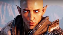 Dragon Age Dreadwolf release window 2024: Solas the bald elf with magical blue eyes