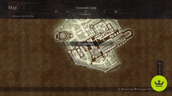 Dragon's Dogma 2 best armor: A map showing the location of the best early armor set, the Marcher's uniform.