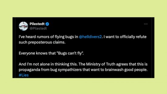 Helldivers 2 shrieker bugs: An image of Helldivers 2 game director Johan Pilestedt talking about flying bugs.