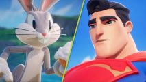 MultiVersus release date: Bugs Bunny holding a cake next to Superman in his classic red and blue suit