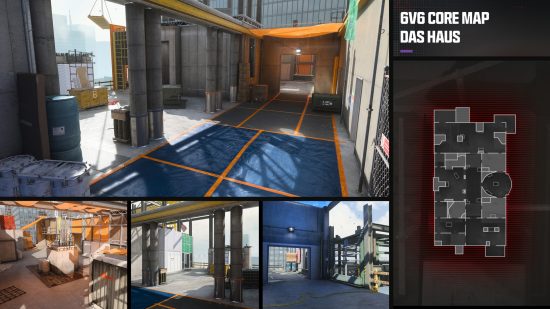 MW3 Season 2 Reloaded maps: A collage of the new Das Haus map, showcasing its highrise construction scenes, as well as a layout overview on the right side.