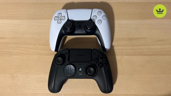 Nacon Revolution 5 Pro review: A size comparison of the standard PS5 DualSense controller and the Nacon Revolution 5 Pro controller