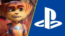 PlayStation Community Game Help: A split image showing Ratchet from Ratchet and Clank with a slightly confused expression, and on the other side is a white Playstation logo on a blue background