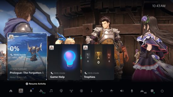 PS5 Game Help: a screenshot of the PS5 UI which shows the Game Help tab alongside various other menus