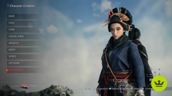 Rise of the Ronin preview: A feminine character with an intricate hairstyle in the character creation screen.