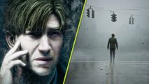 Silent Hill 2 remake release date window and latest news: An image of James Sunderland in Silent Hill 2 looking in the mirror.