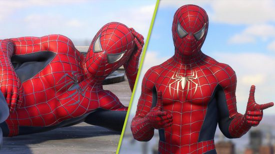 Spider-Man 2 update Sam Raimi suit: An image of Spider-Man wearing the Sam Raimi suit in Marvel's Spider-Man 2.