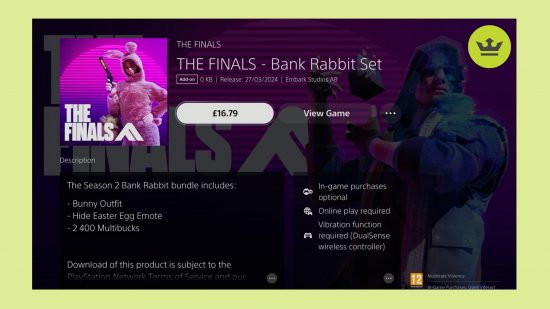 The Finals Bank Rabbit bundle: An image of the Bank Rabbit bundle in The Finals on the PlayStation Store.