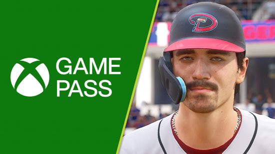 Xbox Game Pass March 2024: a baseball player wearing a black and red cap and white jersey