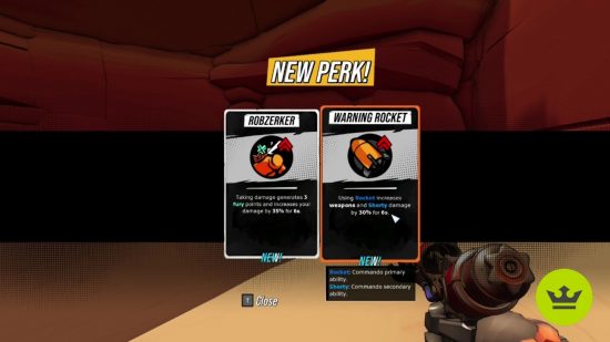 Xbox Game Pass Roboquest Borderlands meets Hades: The perk selection interface with two upgrades to choose from.