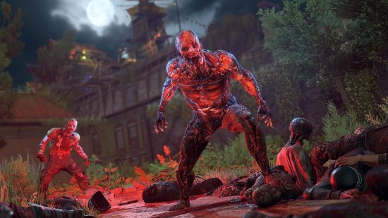 Best Xbox zombie games: A grotesque zombie lit up in red by a flare screams menacingly