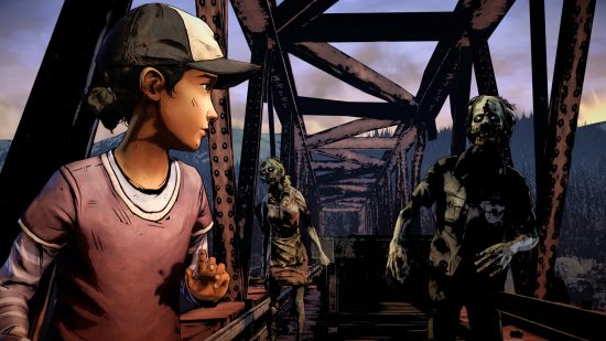 Best Xbox zombie games: A small girl in a baseball cap is chased across a bridge by two zombies