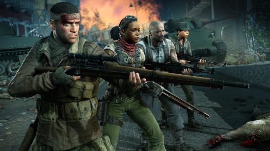 Best Xbox zombie games: a squad of four characters all holding World War 2 era weapons