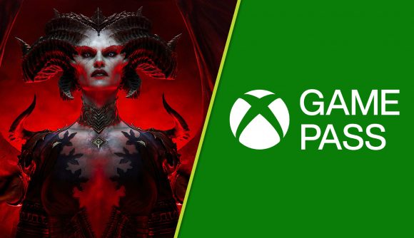 Diablo 4 Xbox Game Pass 10 million hours: Lilith with her large horns next to the Game Pass logo